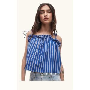 Topshop Blue White Stripe Tie Strap Crop Tank Top Size US 10 Boho